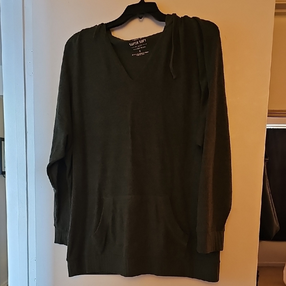 torrid Olive Green V‑Neck Hooded Pullover Sweater